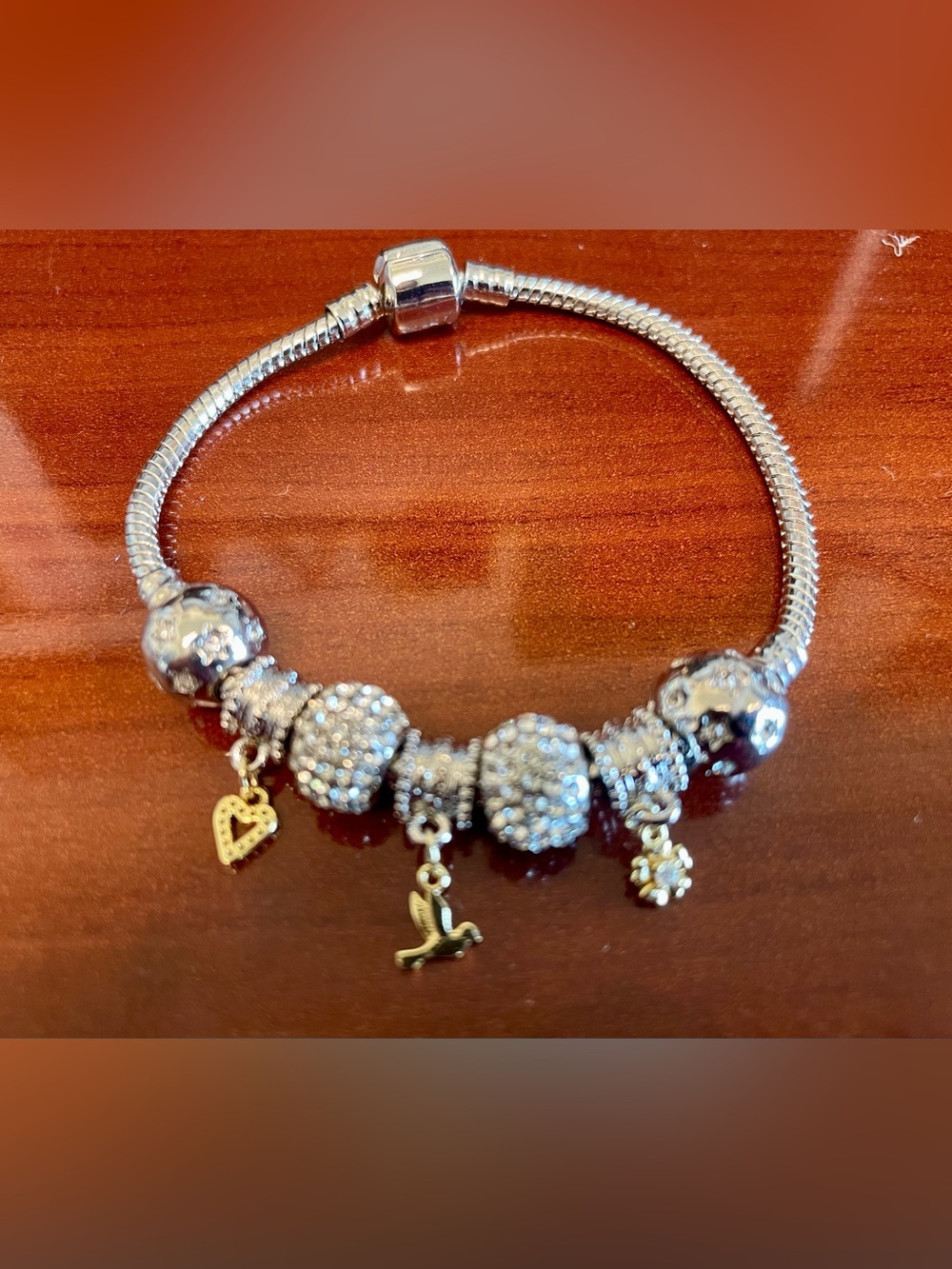 Silver Sparkle Charm Bracelet with Gold Accents